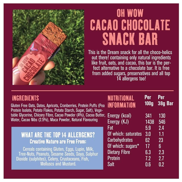 Creative Nature Oh Wow Cacao Chocolate Cereal Bar 38g - British product