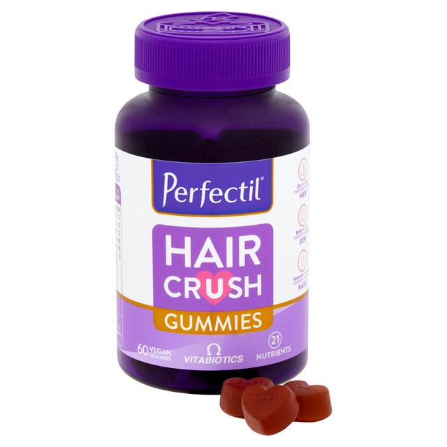 Vitabiotics Perfectil Hair Crush vegan mixed berry gummies for hair, skin, and nails 60 gummies (British brand)