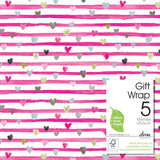 Deva Designs pink ribbon hearts patterned gift wrap roll, imported from the UK