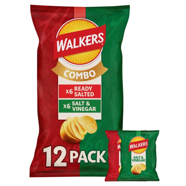 Walkers Ready Salted and Salt & Vinegar variety multipack crisps 12 pack (British brand)
