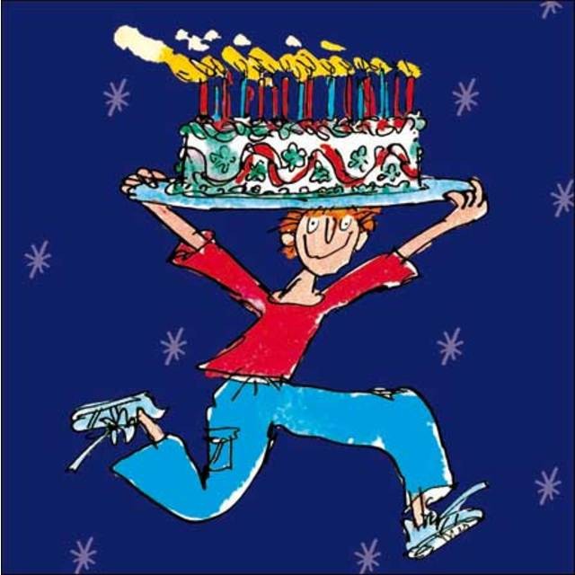 Woodmansterne Quentin Blake cake man birthday card 16cm x 16cm, imported from the UK