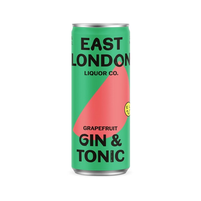 East London Liquor Company grapefruit gin and tonic drink 250ml can - British product