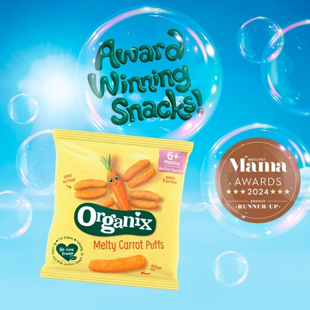 Organix Tomato Baby Puffs Multipack 60g, imported from the UK