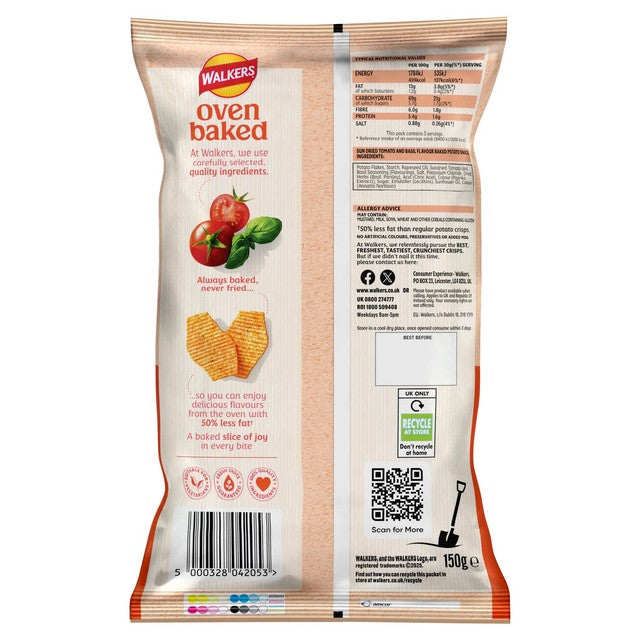 Walkers Oven Baked sun dried tomato and basil crisps 150g (British brand)