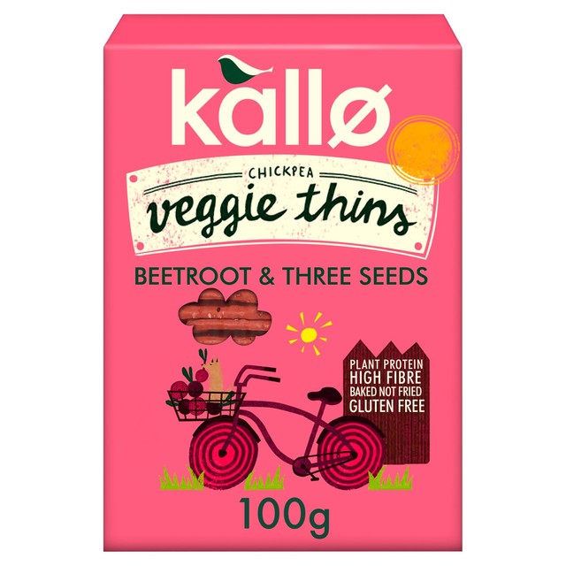 Kallo Veggie Thins beetroot and three seed chickpea crackers 100g, UK version