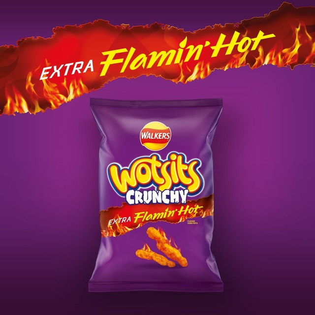 Wotsits Crunchy Extra Flamin' Hot crisps 130g (British brand)