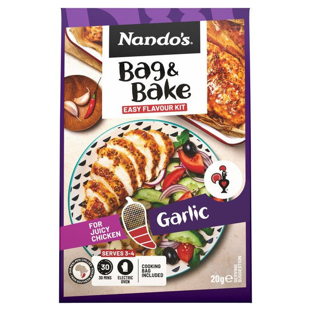Nando's Garlic Bag & Bake seasoning 20g, imported from the UK