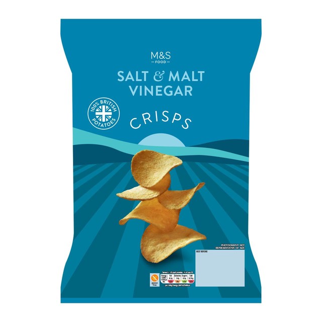 M&S sea salt and malt vinegar crisps 150g, imported from the UK