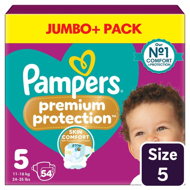 Pampers Premium Protection baby nappies size 5 (11-16kg) Jumbo+ pack, imported from the UK