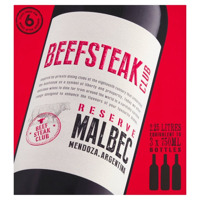 Beefsteak Club Malbec wine bag in box 2.25L - British product