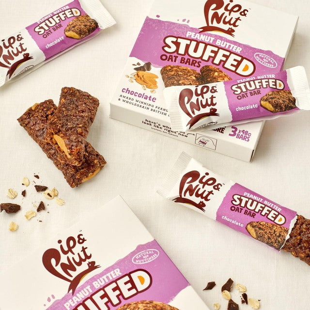 Pip & Nut Peanut Butter Stuffed Oat Bar Chocolate 3 x 48g, imported from the UK