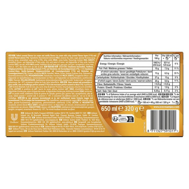 Viennetta salted caramel ice cream dessert 650ml (British brand)