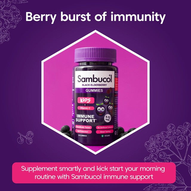 Sambucol children's vitamin gummies berry flavoured 30 gummies (British brand)