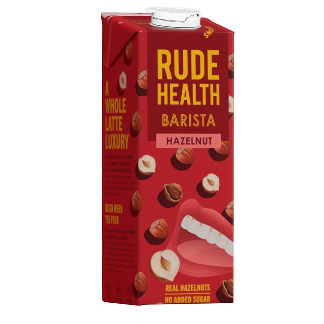 Rude Health hazelnut barista drink, imported from the UK