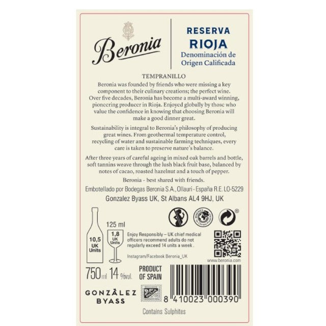 Beronia Rioja wine gift pack 3 x 75cl - British product