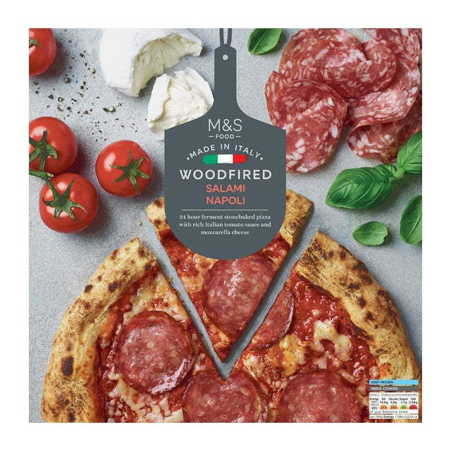 M&S Salami Napoli frozen pizza 370g, imported from the UK