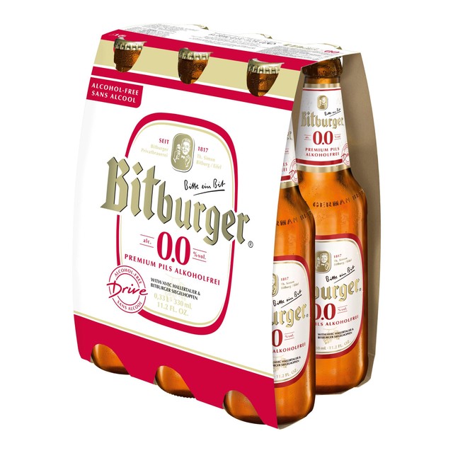 Bitburger Premium Pils 0.0% non-alcoholic beer 6x330ml - British product