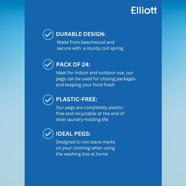 Elliotts Beech Wood Dolly Pegs 24 Pack - British product