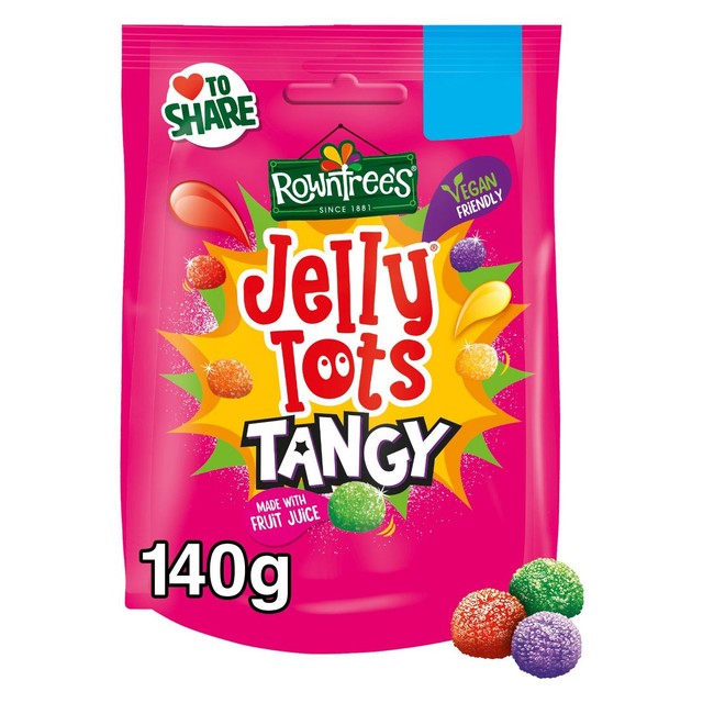 Rowntree's Jelly Tots Tangy chewy sweets 140g, imported from the UK
