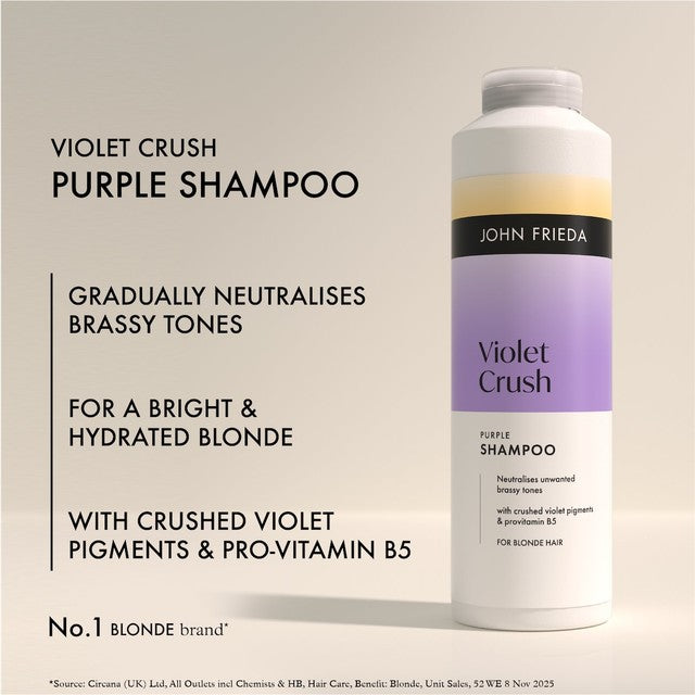 John Frieda Violet Crush purple shampoo for blonde hair, imported from the UK