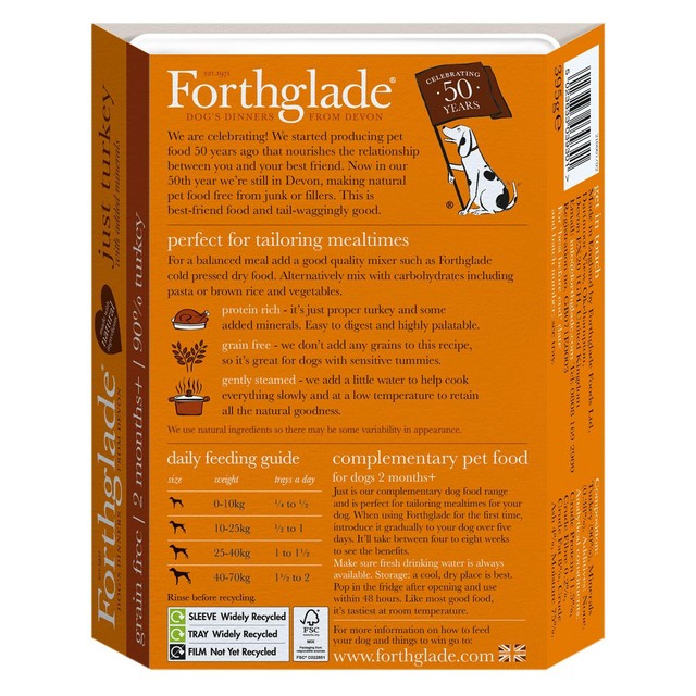 Forthglade Wet Dog Food Just 90% Turkey 395g - British product
