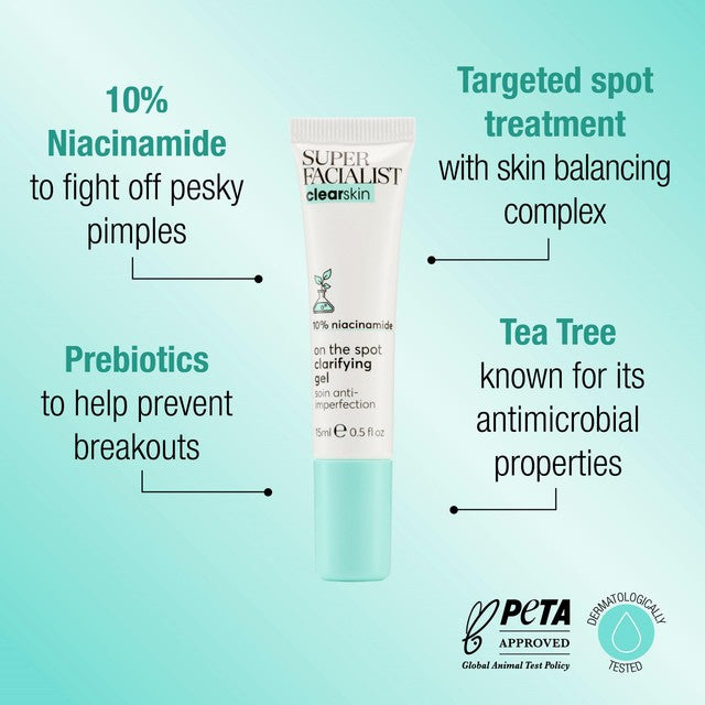 Super Facialist Clear Skin On The Spot Clarifying Gel 15ml (British brand)