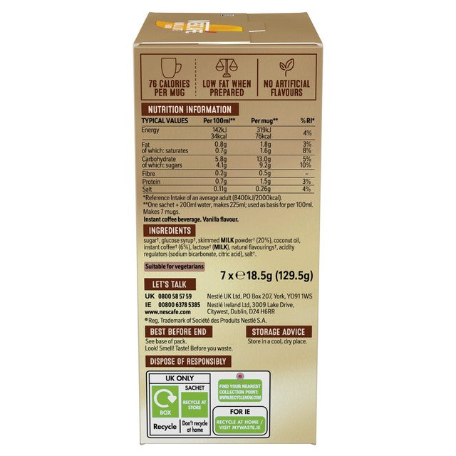 Nescafe Gold Vanilla Latte instant coffee 7 sachets, imported from the UK