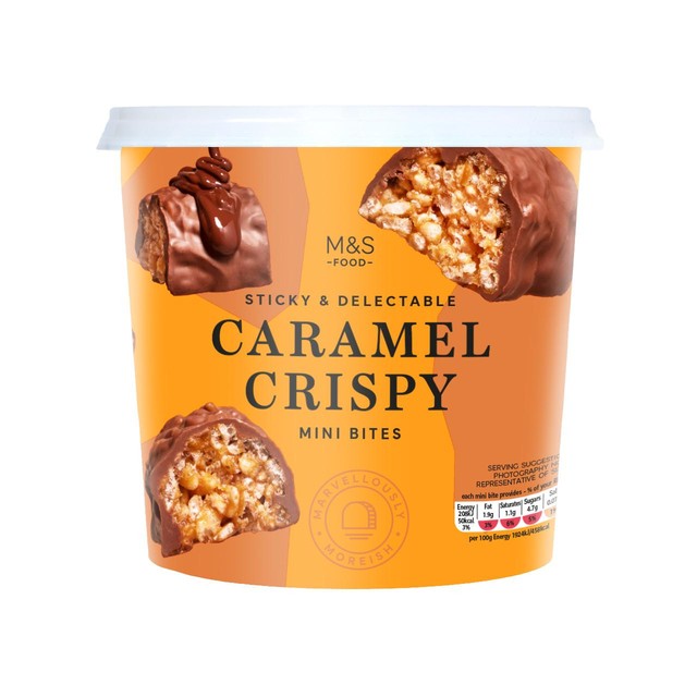 M&S Caramel Crispy Mini Bites 195g, imported from the UK