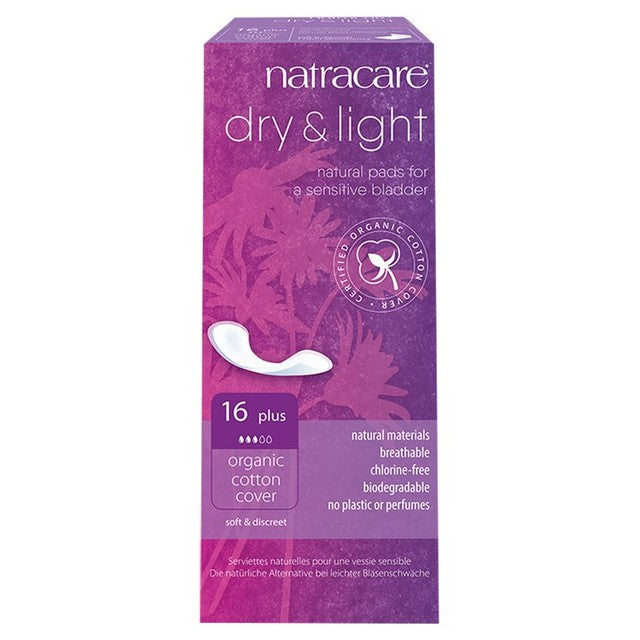 Natracare organic cotton dry and light incontinence pads plus 16 pack imported from the UK