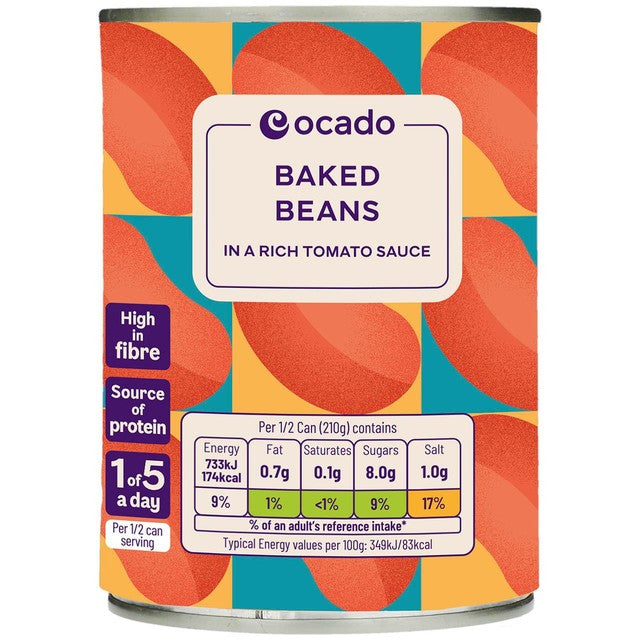 Ocado Baked Beans in Tomato Sauce 420g, imported from the UK