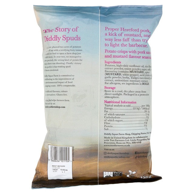 Diddly Squat Farm sausage and mustard crisps, imported from the UK