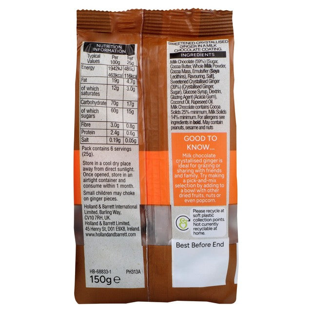 Holland & Barrett milk chocolate crystallised ginger 210g, UK version