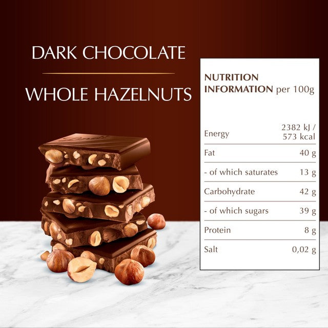 Lindt hazelnuts dark chocolate bar 150g, UK version
