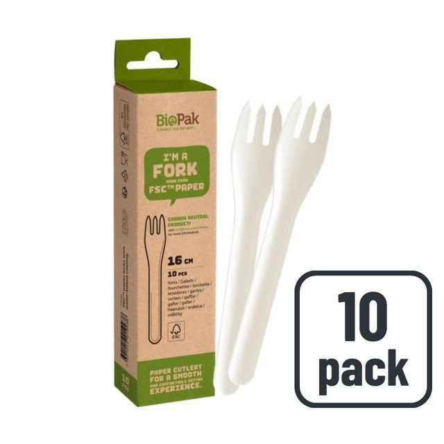 BioPak white paper forks 10 per pack - British product