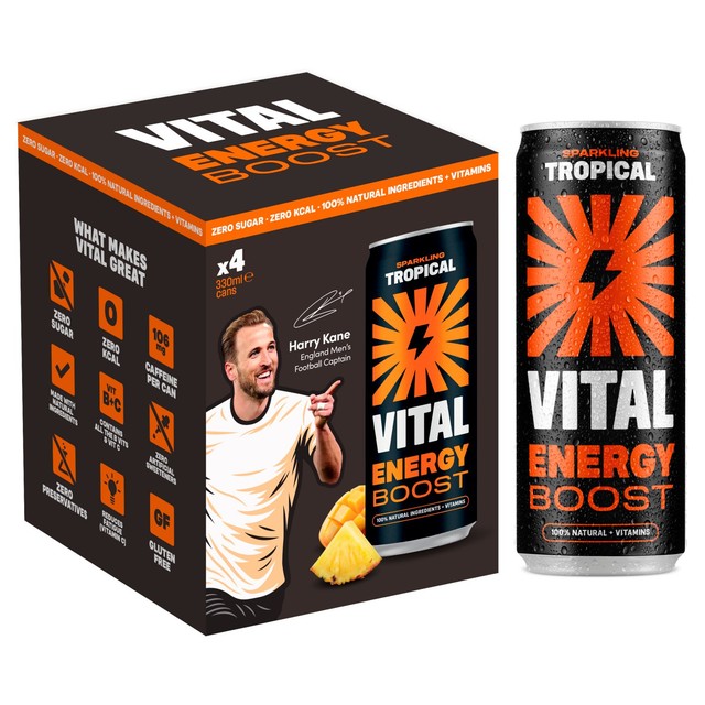 Vital Tropical sparkling energy drink 330ml (British brand)