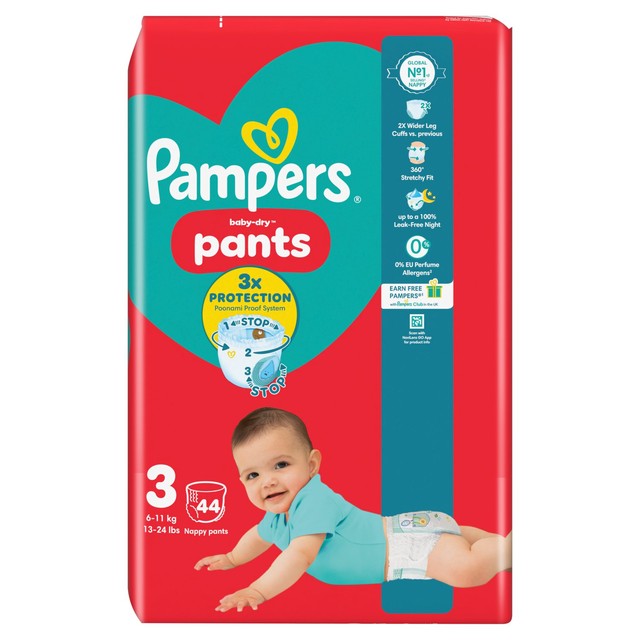 Pampers Baby-Dry Nappy Pants Size 3 (6-11kg), imported from the UK
