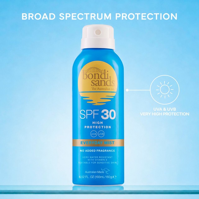 Bondi Sands SPF30 sunscreen mist, imported from the UK