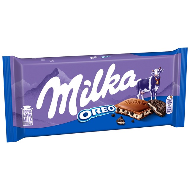 Milka Oreo alpine milk chocolate bar 100g, imported from the UK