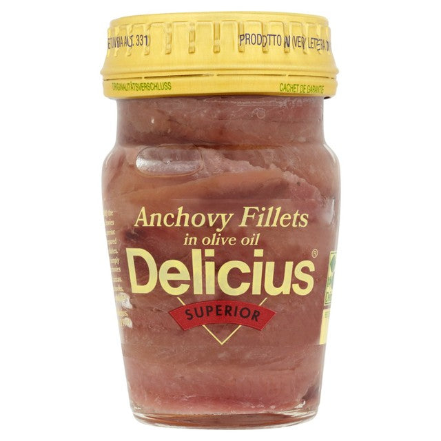 Delicius anchovy fillets in olive oil 80g - British product