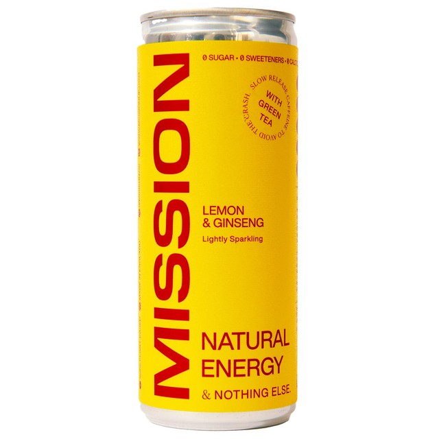 MISSION lemon and ginseng energy drink 250ml, imported from the UK