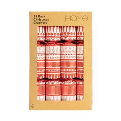 Sainsburys Sainsburys Home Christmas Crackers Cube Folk Print RedWhite 12pk- Buy online at McGrocer