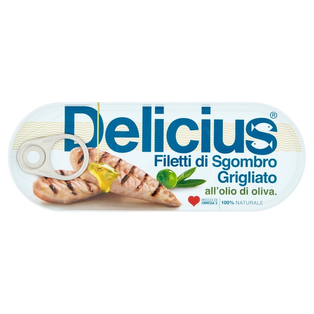 Delicius grilled mackerel fillets in olive oil 110g - British product