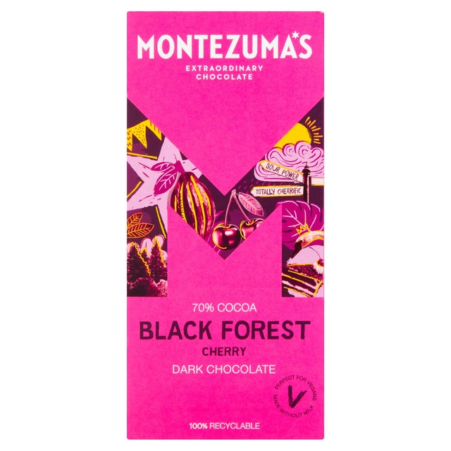Montezuma's dark chocolate bar Black Forest Cherry 90g, imported from the UK