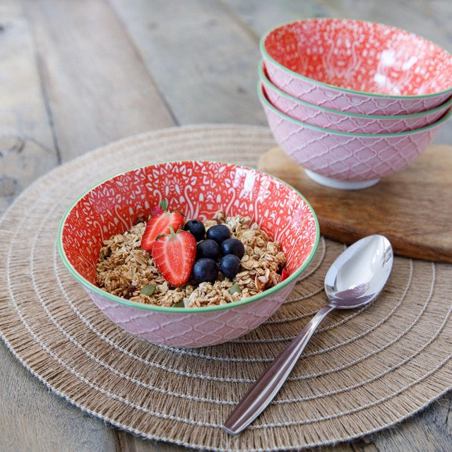KitchenCraft red and pink Victorian style print ceramic bowls, UK version