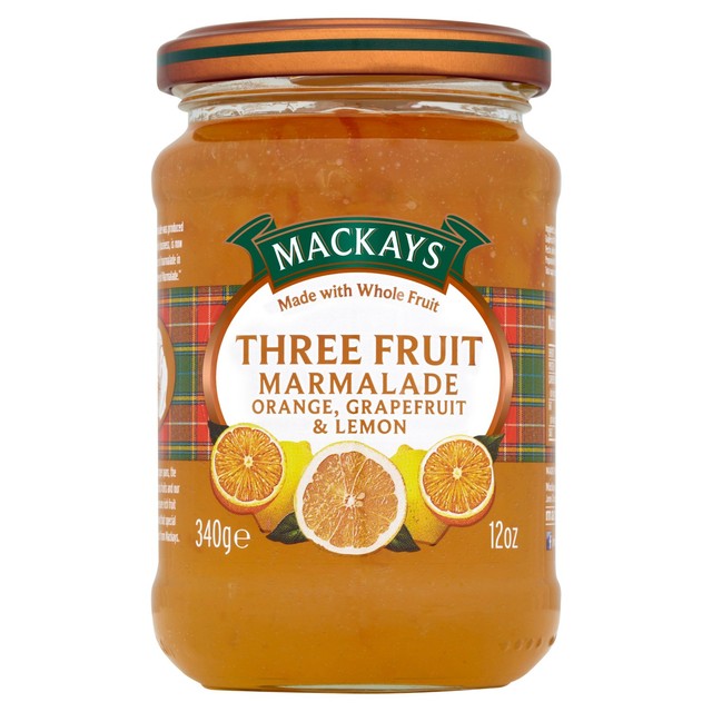 Mackays Three Fruit Marmalade 340g, imported from the UK