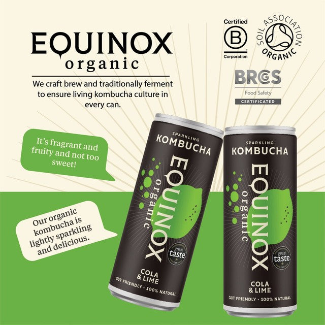 Equinox organic cola and lime kombucha can (British brand)