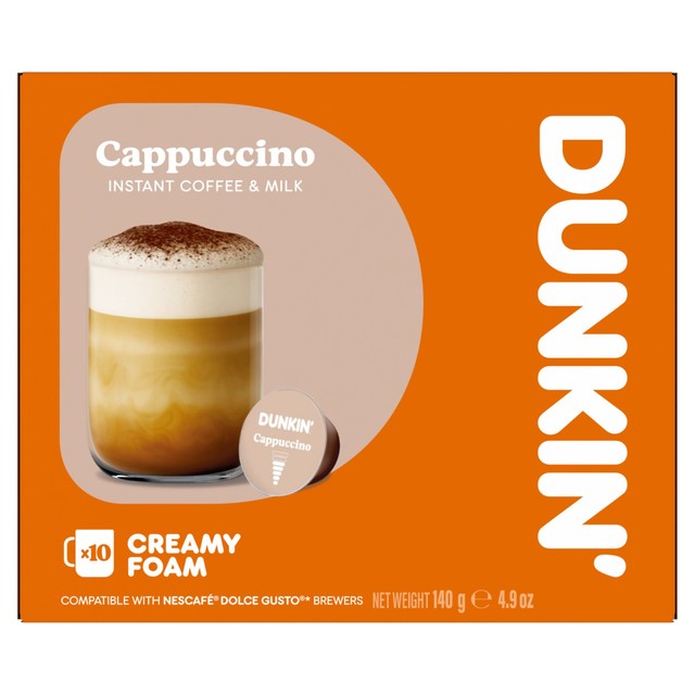 Dunkin cappuccino coffee pods for Dolce Gusto machines - British product