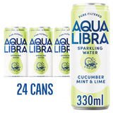 Aqua Libra cucumber mint lime flavoured sparkling water 24 x 330ml cans - British product