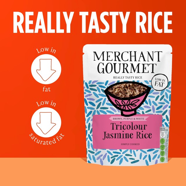 Merchant Gourmet Tricolor Jasmine Rice 250g, imported from the UK