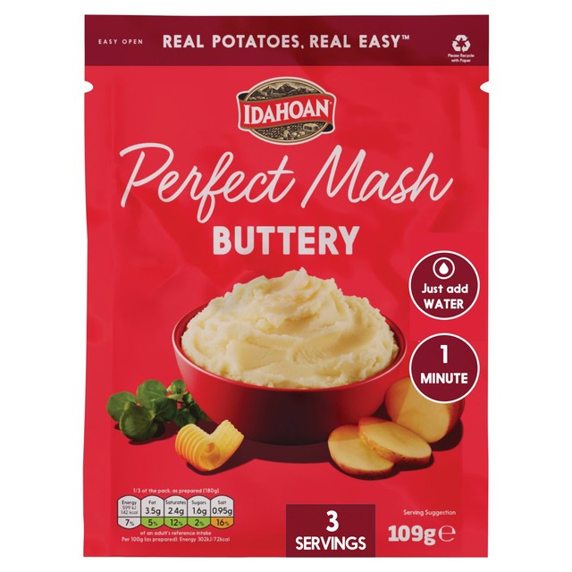 Idahoan Buttery Mash instant mashed potatoes 109g, UK version